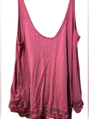 Angie Mauve Lace Hem Swing Tank Top Size Large Boho Sleeveless Tunic